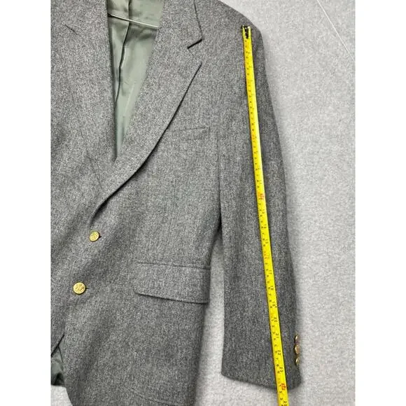 Vintage American Trend Tweed Sports Blazer Mens 42R Gray Preppy Gold Buttons